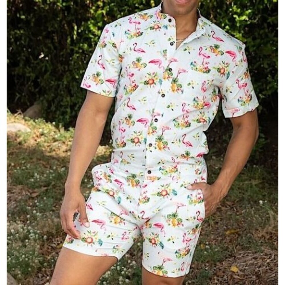Romperjack Men's Romper Tropical Blue Festival Flamingo XL